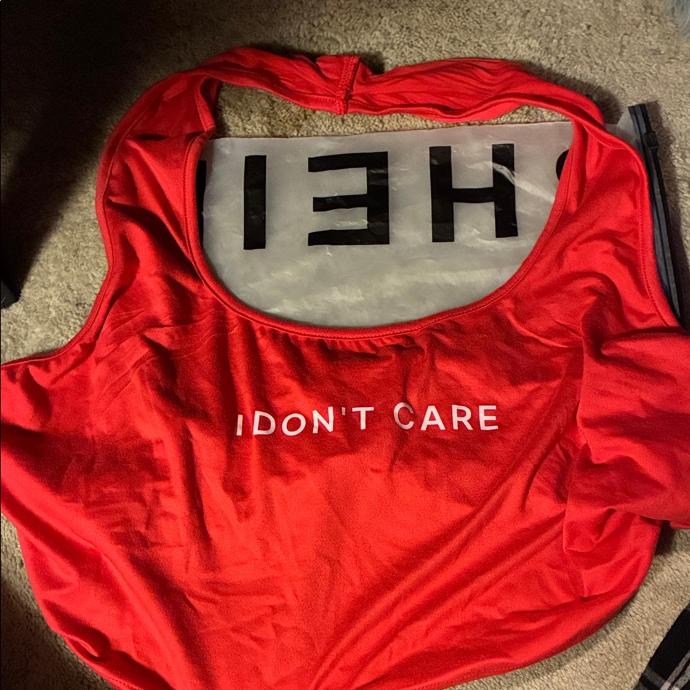 SHEIN Red Crop Top with Bold Text